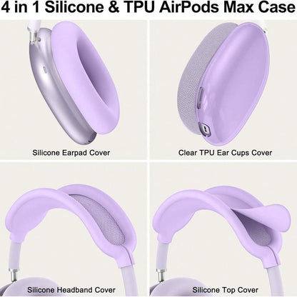 4-in-1 Clear Silicone Protective Set for AirPods Max, Transparent TPU Headband & Ear Cup Covers, Anti-Scratch Compatible with AirPods Max (USB-C)