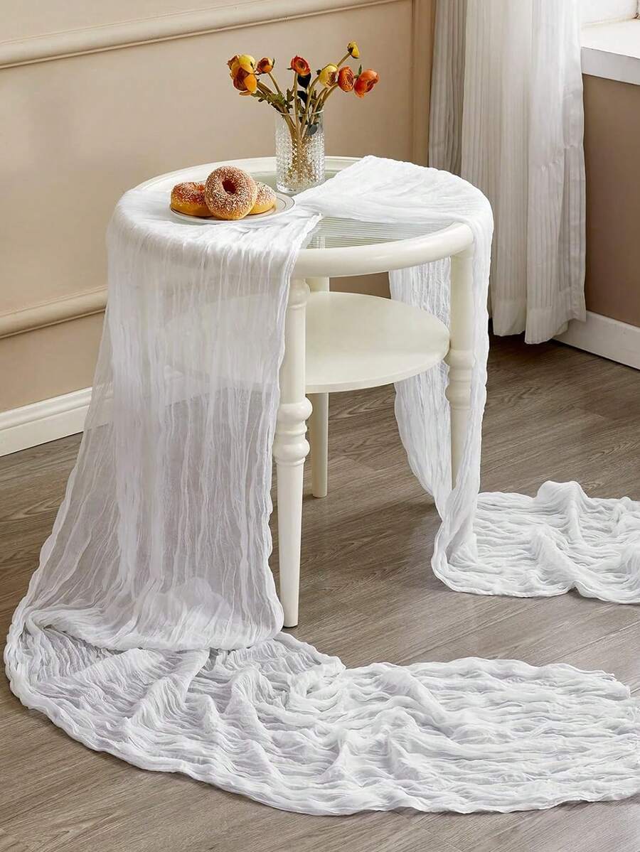 Wrinkled Cheesecloth Table Runner for Weddings and Holidays, Elegant Table Centerpiece Cloth for Christmas Dining, Birthdays, and Romantic Events