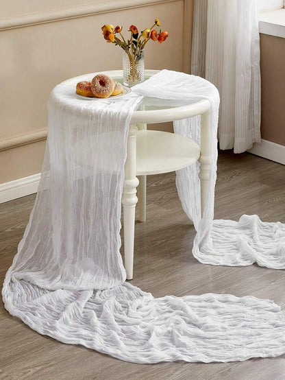 Wrinkled Cheesecloth Table Runner for Weddings and Holidays, Elegant Table Centerpiece Cloth for Christmas Dining, Birthdays, and Romantic Events