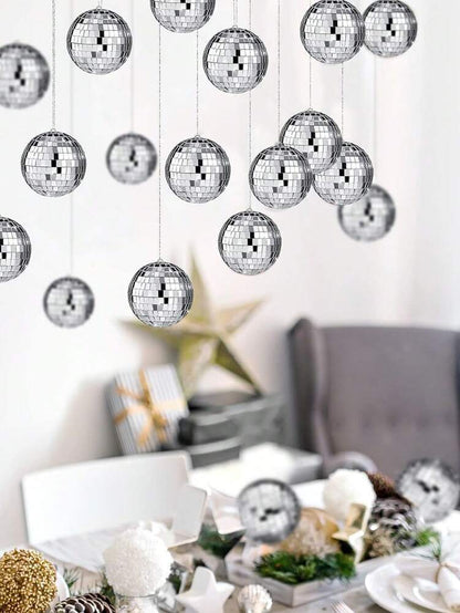 20pcs Silver Mirror Disco Ball Ornaments, Small Reflective Hanging Decorations for Disco Parties, Christmas Trees, Birthdays, and 70s-Themed Weddings