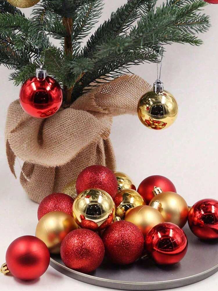 Red Shatterproof Christmas Ball Ornaments (24pcs/1pc), 1.5-Inch Pre-Strung Hanging Tree Decorations, Perfect for Holiday, Wedding, and Party Decor