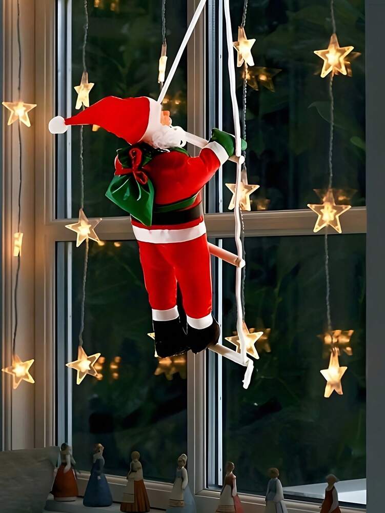 Santa Claus Climbing Rope Ornament, Cute Christmas Hanging Decoration for Fireplace, Window or Tree, Festive Holiday Home Decor