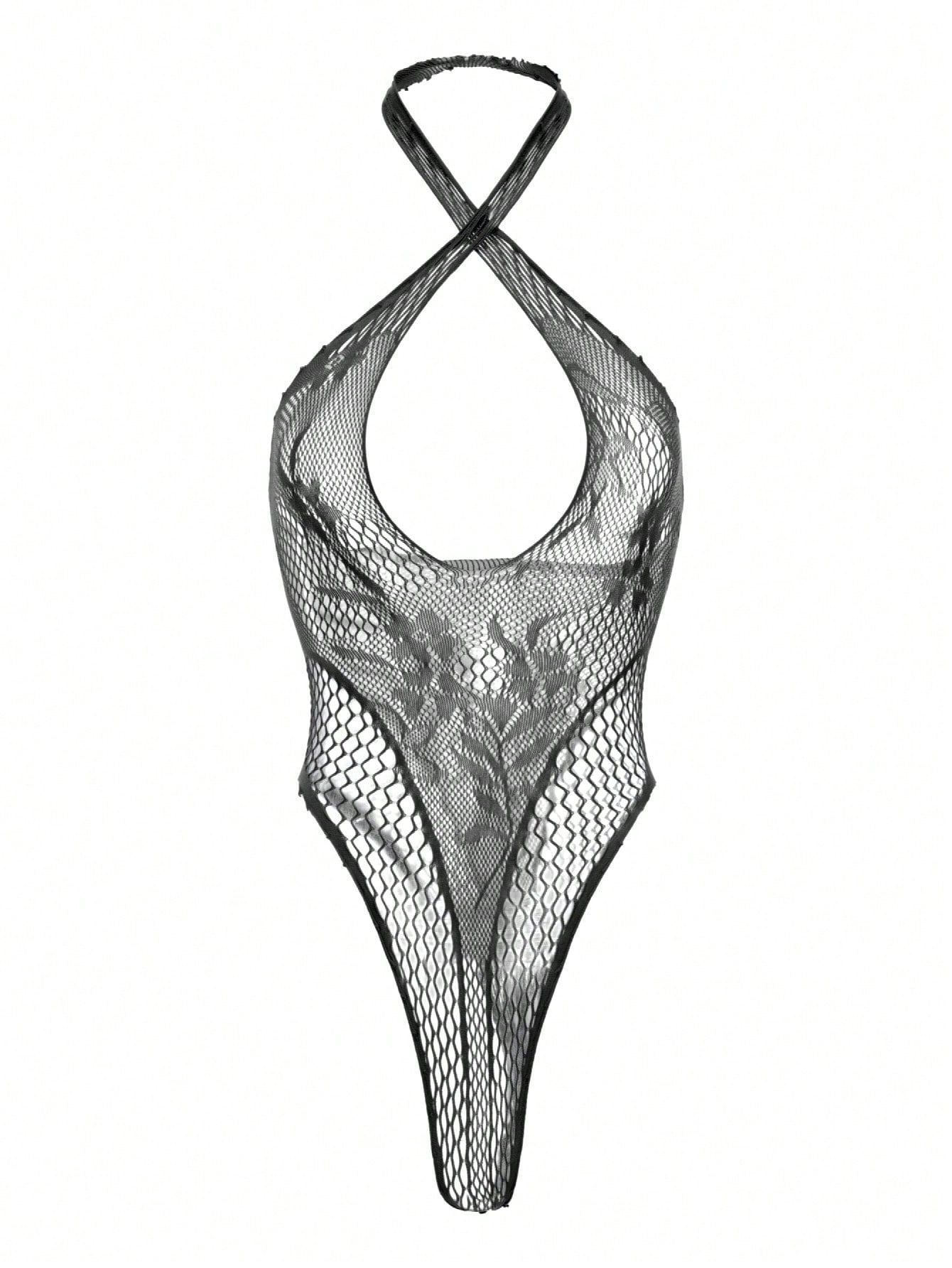 Blue Sleeveless Fishnet Bodysuit High Stretch for Beach and Party