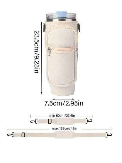 Portable 40oz Tumbler Cup Case with Adjustable Strap, Dual Storage Pockets for Travel or Outdoor Use, Functional Fitness Cup Cover and Wallet Combo