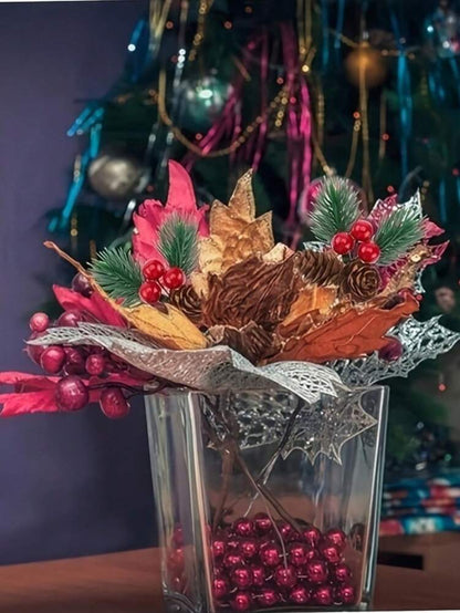 20pcs Artificial Red Berry Pine Branches, Pinecones and Berries Stems for DIY Wreaths, Garlands, Centerpieces, and Holiday Party Decor