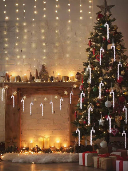 12pcs Pink Glitter Candy Cane Christmas Ornaments, 5.5" Plastic Hanging Decorations for Christmas Trees & Holiday Displays