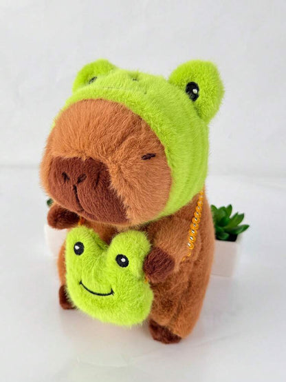 22cm Capybara Plush Toy with Frog Hat and Backpack, Adorable Soft Stuffed Animal Plush for Room Decoration or Collectible Display