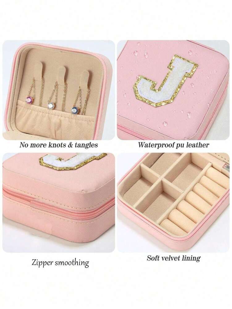 Custom Initial Travel Jewelry Organizer Box, Compact Case for Rings, Necklaces & Earrings