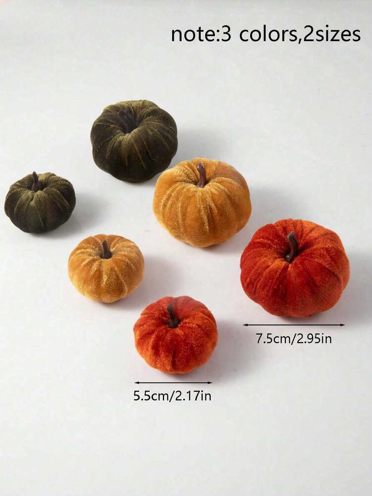 6pcs Faux Velvet Fabric Pumpkins, Elegant Fall Decorations for Home, Perfect for Thanksgiving Centerpieces, Weddings, or Farmhouse Table Displays