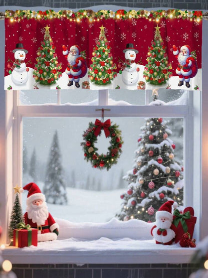 Santa Claus & Snowman Christmas Curtain Valance, 1–2 Piece Polyester Window Decor with Rod Pocket for Kitchen, Living Room or Bedroom
