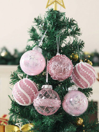 12pcs Clear Pink Christmas Ball Ornaments, 3.15-Inch Shatterproof Decorative Tree Baubles, Elegant Rustic Hanging Decorations for Holiday Parties