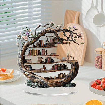 2D Tree of Life Acrylic Decor with Wooden Base, Modern Forest Desktop Ornament & Organizer for Living Room, Office or Bedroom, Unique Gift Idea (1pc)