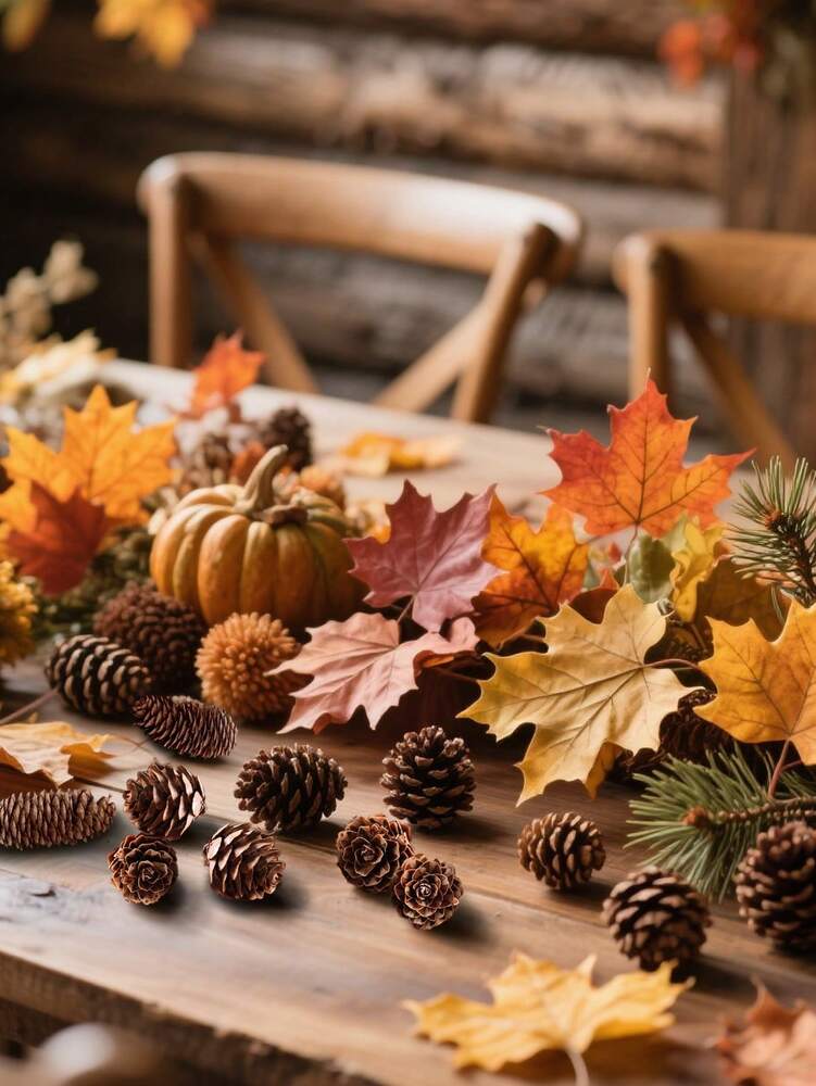 Mini Pinecone Set for Thanksgiving or Christmas (15pcs/5pcs), Natural Decorative Cones with Maple Leaves for Autumn, Harvest, or DIY Holiday Ornaments