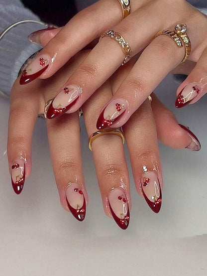 24pcs Long Almond Press On Nails, French Tips With Bow And Star Decor, Elegant Full Cover Acrylic Nails With Tape & File For Women Girls