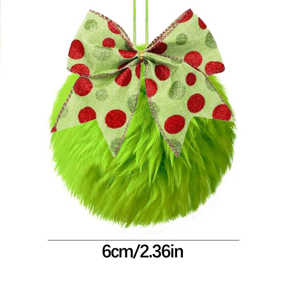 12pcs Green Plush Christmas Tree Hanging Ornaments with Bows, Soft and Festive Holiday Decorations for Home, Tree, or Office Display