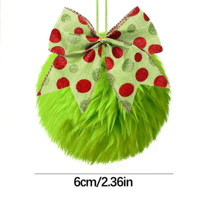 12pcs Green Plush Christmas Tree Hanging Ornaments with Bows, Soft and Festive Holiday Decorations for Home, Tree, or Office Display