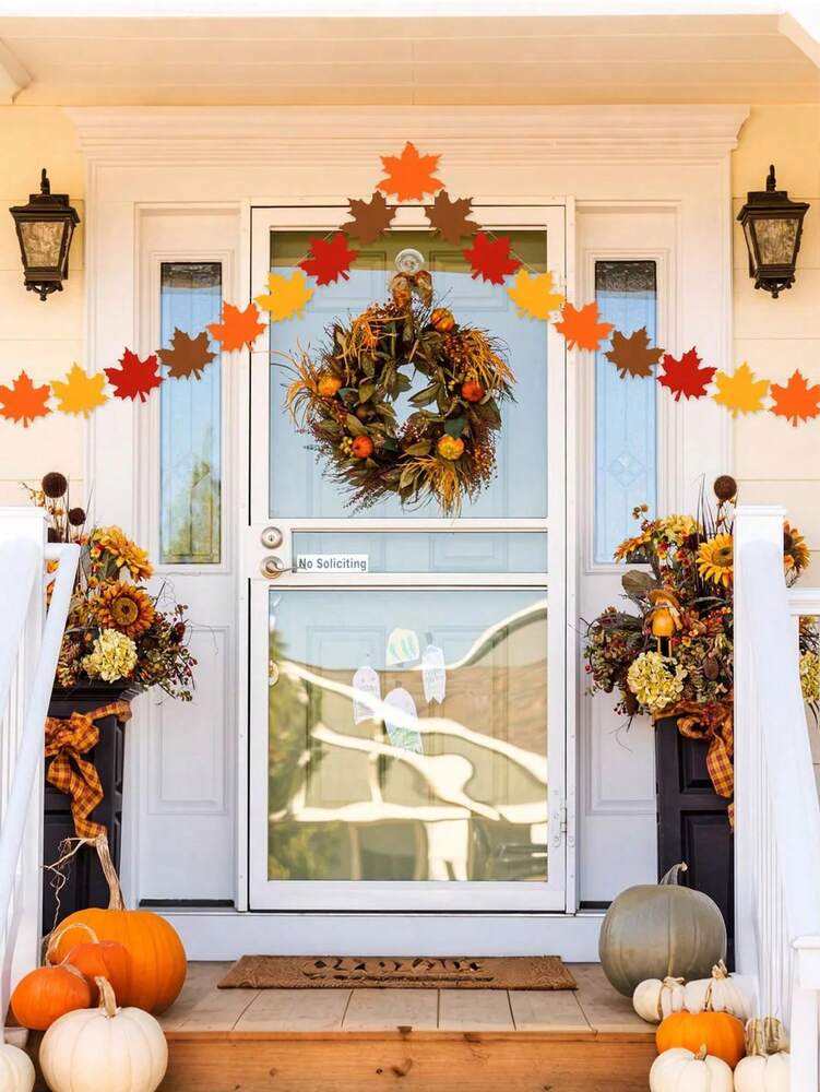 36pcs Autumn Felt Leaf Garland Set, Maple Leaf Banners for Fall Wall, Table & Home Decorations