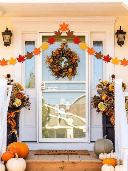 36pcs Autumn Felt Leaf Garland Set, Maple Leaf Banners for Fall Wall, Table & Home Decorations