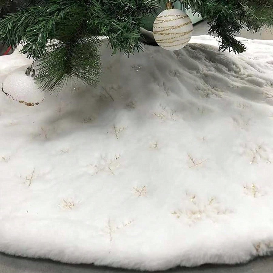 35-Inch White Plush Christmas Tree Skirt, Thick Velvet Tree Base Blanket with Lace Trim, Also Available in 60/90cm, Elegant Holiday Home Decor