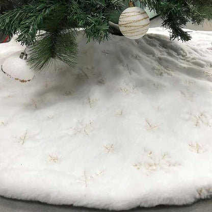 35-Inch White Plush Christmas Tree Skirt, Thick Velvet Tree Base Blanket with Lace Trim, Also Available in 60/90cm, Elegant Holiday Home Decor