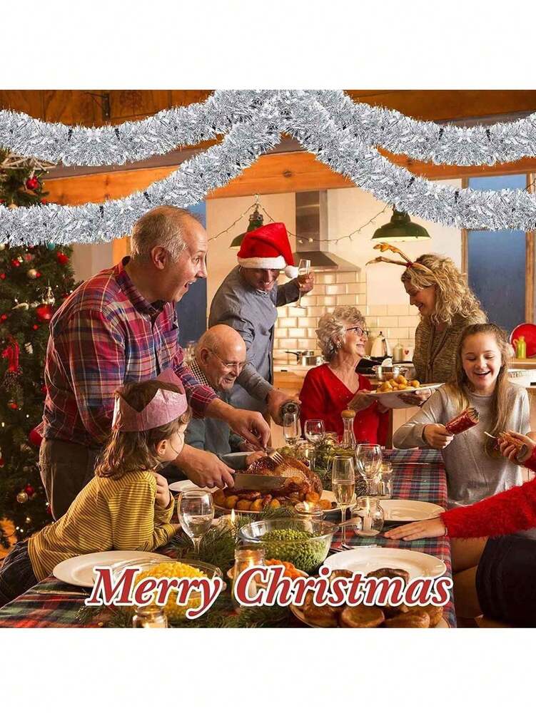 Metallic Tinsel Garland for Christmas, 1–2 Piece Shiny Glitter Streamer Decoration, Long Hanging Ornament for Trees, Parties, and Weddings