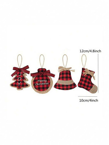 8pcs Buffalo Plaid Fabric Ball Ornaments, Christmas Tree Hanging Decorations, Rustic Red and Black Check Fabric Balls for Farmhouse Holiday Style