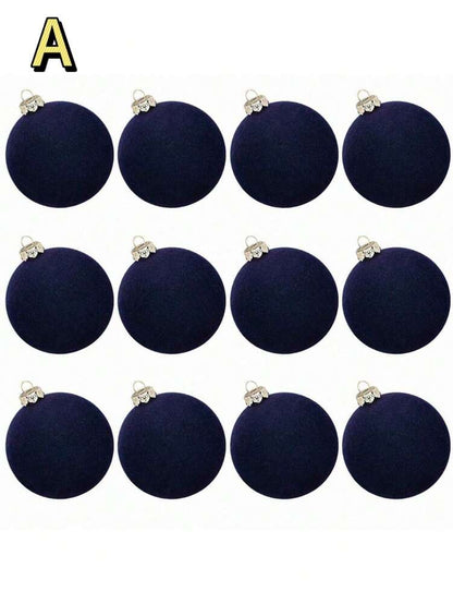 12pcs Velvet Flocked Christmas Decoration Balls, Drop-Proof Plastic Ornaments, Elegant Tree Baubles for Parties, Birthdays, or Holiday Photoshoots