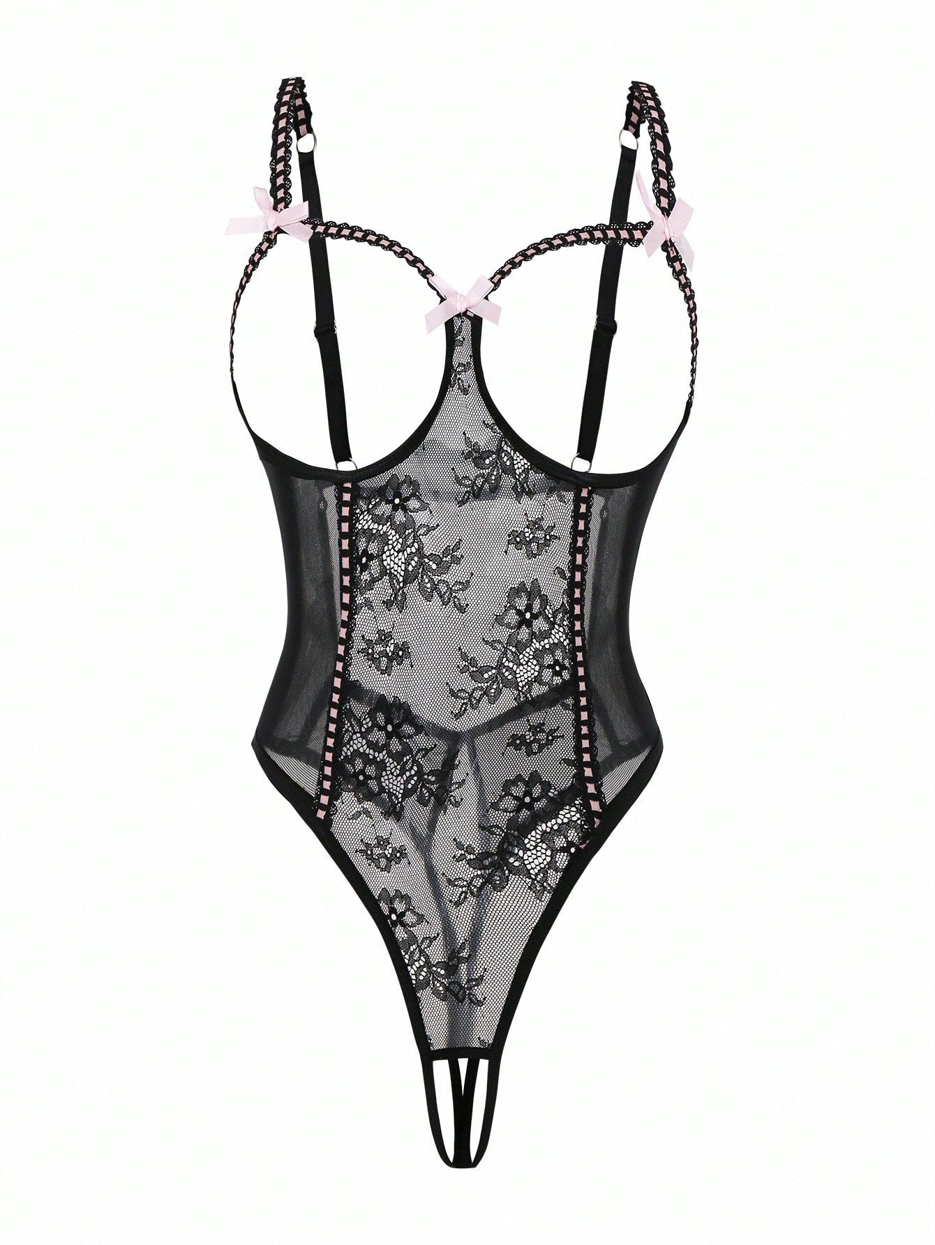 Lace Contrast Mesh Women’s Bodysuit One-Piece, Lightweight Fabric Construction, Simple Silhouette, Suitable For General Wear And Styling