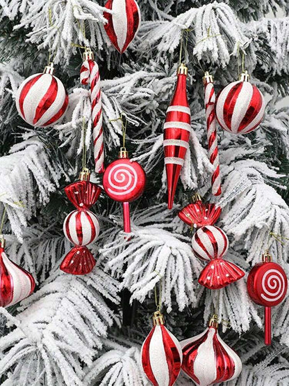 14pcs Red Candy Cane Christmas Ball Ornaments, Festive Hanging Tree Pendants for Christmas 2025, New Year Gifts, and Holiday Home Decor