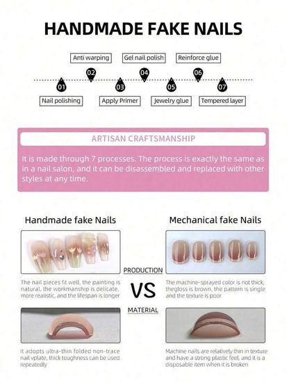 10pcs Short Almond Press On Nails, Cat Eye French Tips With Bow Accent, Elegant Handmade Acrylic Nail Set For Women Wedding Or Party