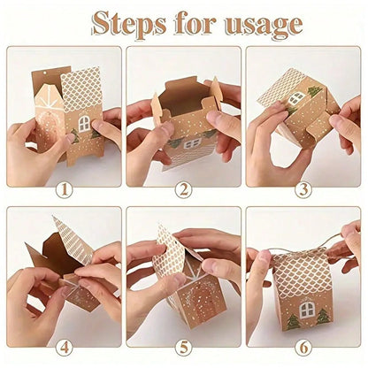 10pcs Kraft Paper Christmas House Gift Boxes, Decorative Packaging Boxes for Holiday Presents, Souvenirs, and Christmas Party Favors