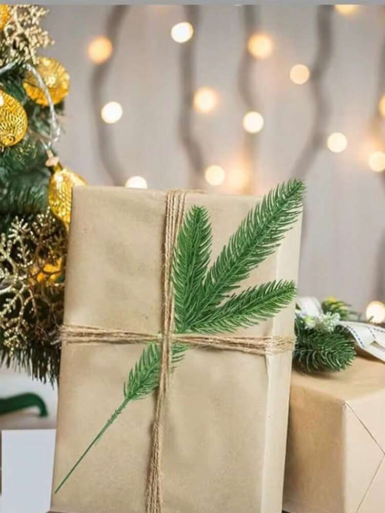50pcs Artificial Pine Branches, Flexible Green Needles for Christmas Crafts, Tree Fillers, Fireplace Decor, Wreaths, and Gift Packaging