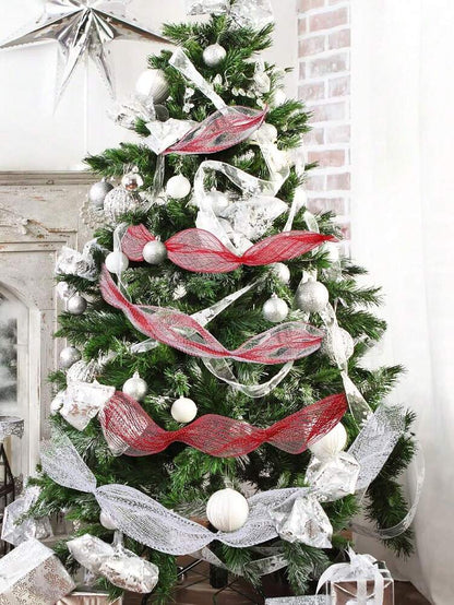 10 Yards Christmas Glitter Mesh Ribbon Roll, Shimmering DIY Craft Material for Gift Wrapping, Flower Bows, and Holiday Wreath Decorations