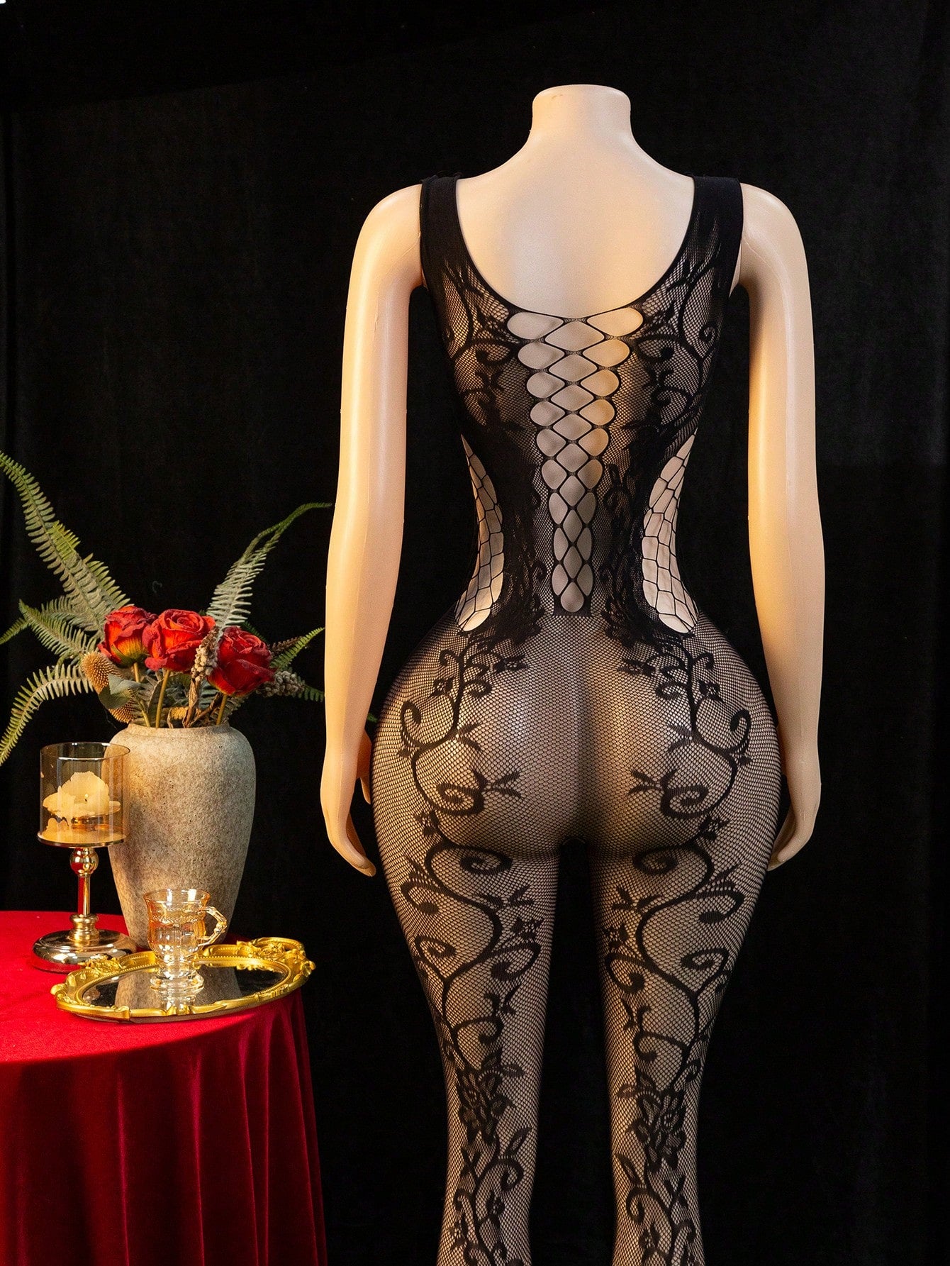 Embroidered Hollow Sheer Sleeveless Sexy Bodystocking