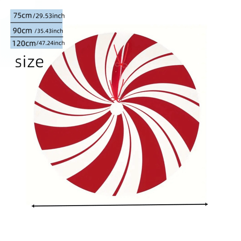 Peppermint Candy Christmas Tree Skirt, Rustic Red & White Swirl Design, Cozy Holiday Decoration for Living Room & Office