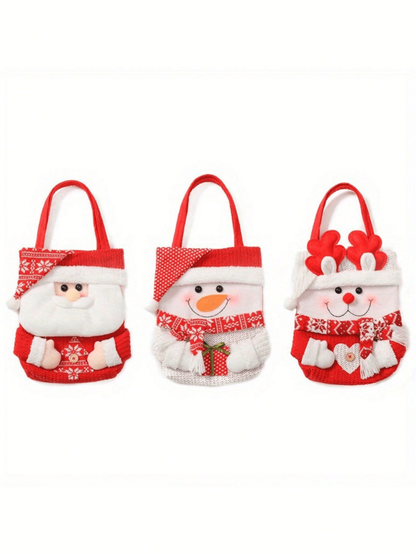 Christmas Gift Tote Bag with Santa, Snowman & Reindeer Design, Candy & Treat Bag with Flap Cap