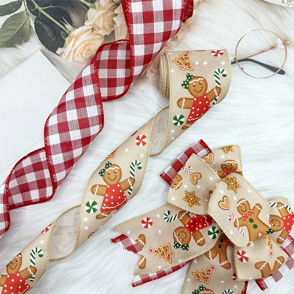 1–2 Rolls Wired Red and Burlap Christmas Ribbon, 2.5-Inch Wide Decorative Bow Ribbon for Wreaths, DIY Crafts, Gift Wrapping, and Home Holiday Decor