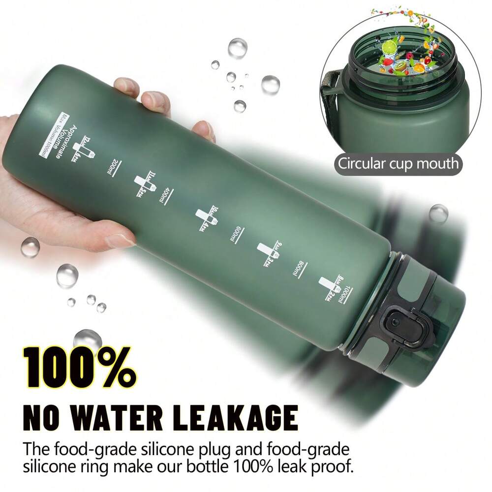 34oz Sports Water Bottle with Time Marker & Carry Strap, Leak-Proof Large Capacity Reusable Bottle for Gym, School, Biking & Outdoor Fitness (1pc)