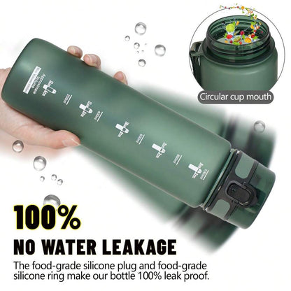 34oz Sports Water Bottle with Time Marker & Carry Strap, Leak-Proof Large Capacity Reusable Bottle for Gym, School, Biking & Outdoor Fitness (1pc)
