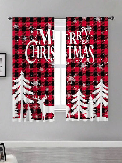 2-Piece Christmas Reindeer and Tree Blackout Curtain Set, Holiday Window Panels for Home Living Room or Bedroom Decor