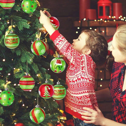 12/6pcs Glitter Christmas Ball Ornaments, Red & Green Swirl Candy and Peppermint Design for Festive Tree & Holiday Decor