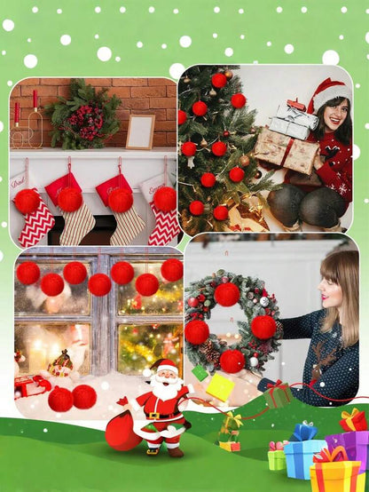 12pcs Red Fluffy Christmas Ball Ornament Set, Soft Faux Fur Tree Decorations for Home, Fireplace or Party Holiday Décor