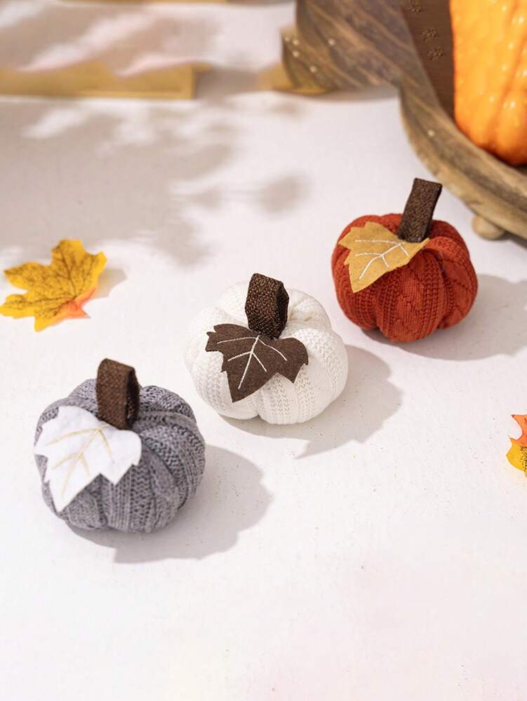 Knitted Orange Pumpkin Hanging Decoration, 1/3pcs Thanksgiving Harvest Ornaments for Home, Table, or Party Displays, Autumn and Fall Festival Decor