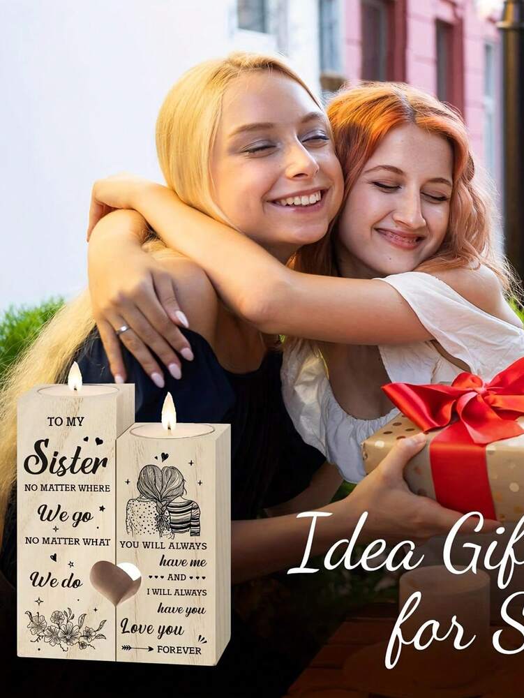 Heart-Shaped Candle Holder with Engraved Sister Message, Decorative Sentimental Ornament (Candle Not Included)