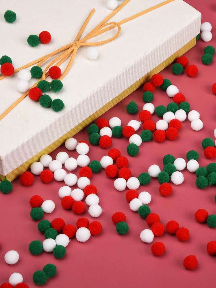 100pcs Red Green White Christmas Pom Poms, Festive Craft Supplies for DIY Projects, Gift Wrapping, and Christmas Ornaments Decoration