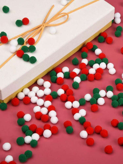 100pcs Red Green White Christmas Pom Poms, Festive Craft Supplies for DIY Projects, Gift Wrapping, and Christmas Ornaments Decoration