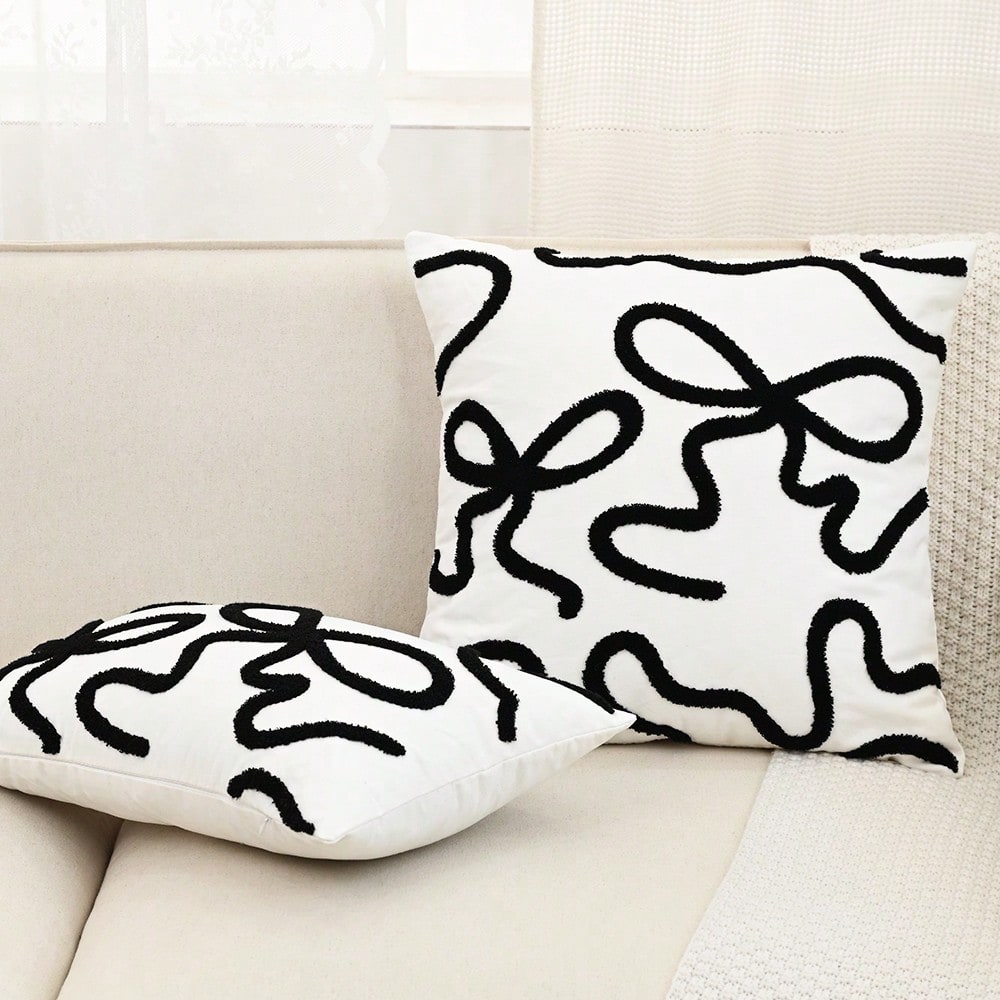 1pc 3D Bow Embroidered Pillow Cover, Cute Decorative Cushion Case for Sofa or Bedroom, Soft Girly Design Without Insert