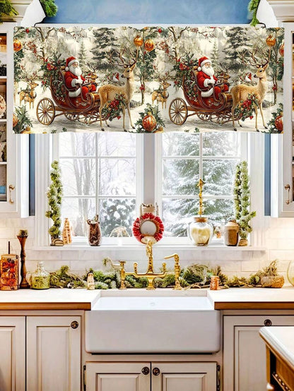 Santa Claus & Snowman Christmas Curtain Valance, 1–2 Piece Polyester Window Decor with Rod Pocket for Kitchen, Living Room or Bedroom