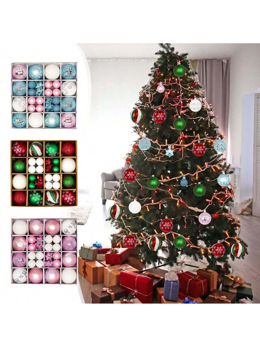 44pcs Sequined Christmas Tree Ball Ornaments, Glitter Decorative Holiday Tree Baubles, Perfect for Christmas Parties and Home Decoration