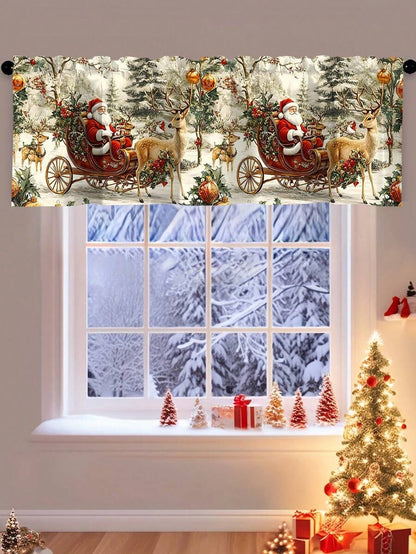Santa Claus & Snowman Christmas Curtain Valance, 1–2 Piece Polyester Window Decor with Rod Pocket for Kitchen, Living Room or Bedroom